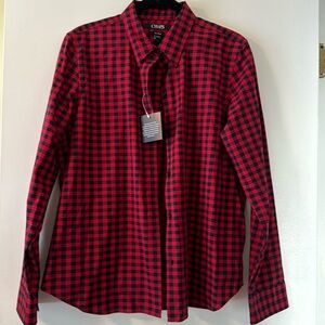 Ladies red/ navy buffalo check blouse
